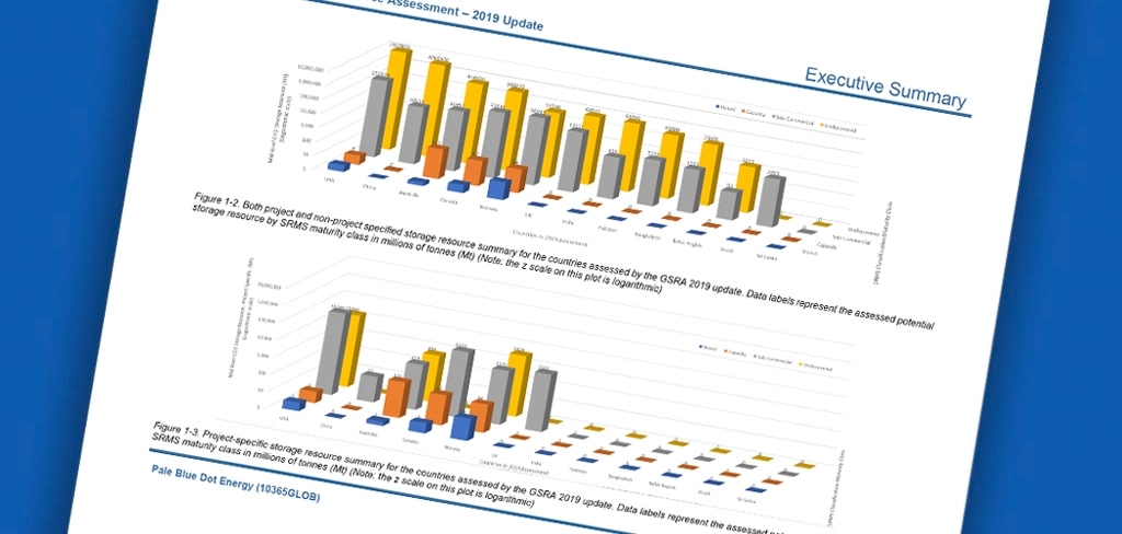 Close up of some graphs on the CO2 Global Storage Assessment 2019