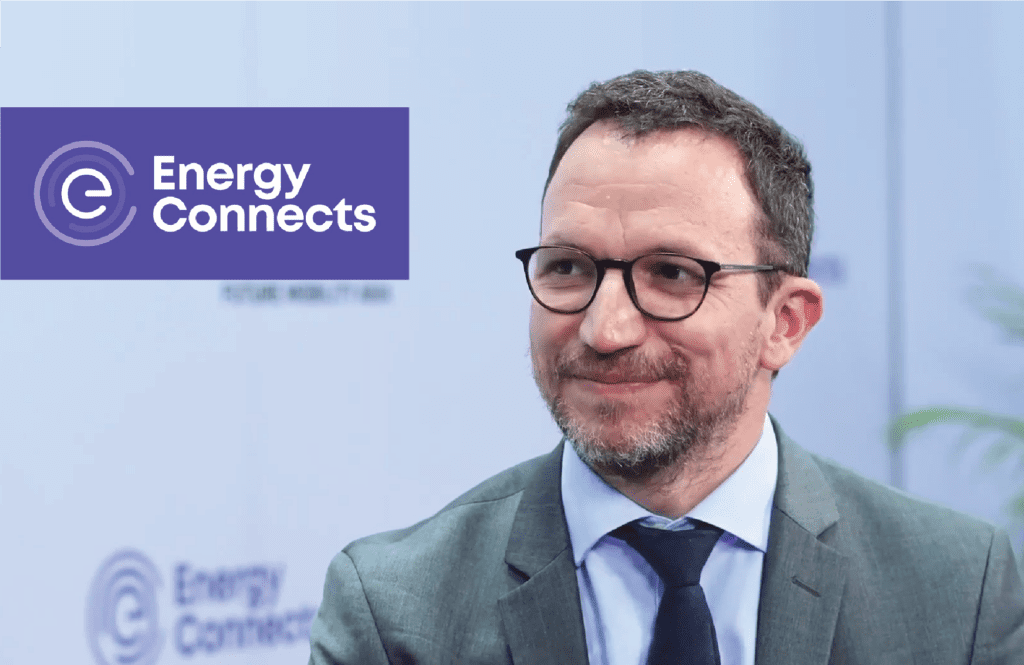 A photo of Julien Perez, OGCI VP Strategy & Policy, with the Energy Connects logo to the left of him.