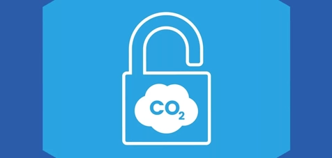 An illustration of a padlock on a light blue background, with a CO2 cloud on the front.