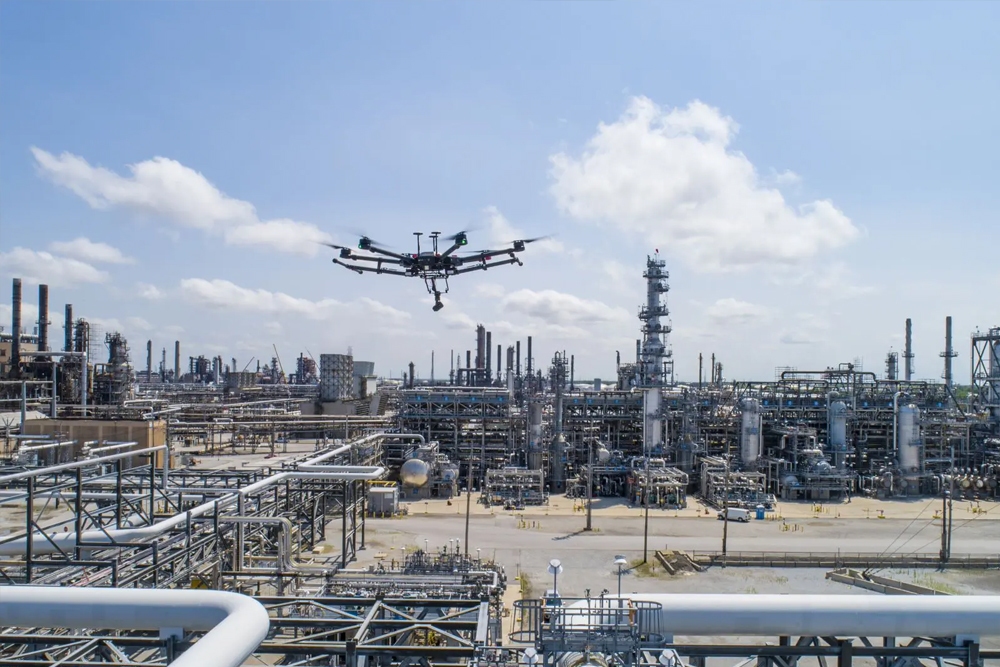Drones operating in a refinery