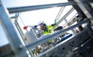 Engineer working in in an oil field.