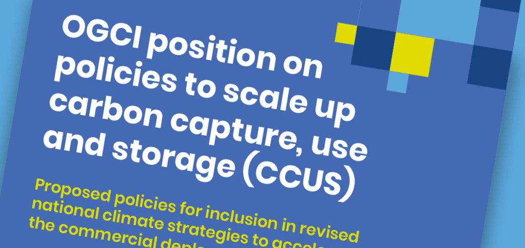 Front cover of the OGCI position on policies to scale up carbon capture, sue and storage (CCUS) position paper