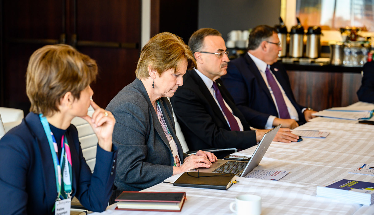 Left to Right: Climate Investment CEO Pratima Rangarajan, Occidental CEO Vicki Hollub, Aramco CEO Amin Nasser, and TotalEnergies CEO Patrick Pouyanné at a face-to-face meeting.