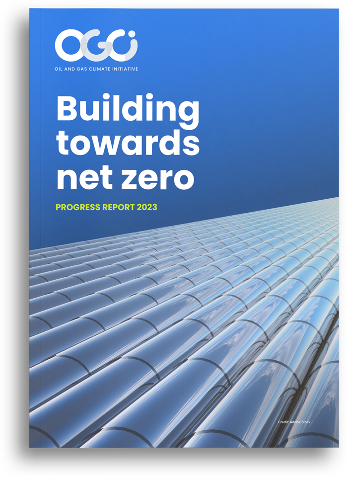 Front cover of the OGCI Building towards net zero Progress Report 2023.