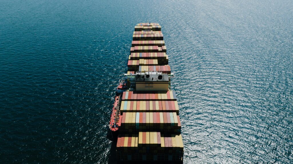 Ship with containers at sea